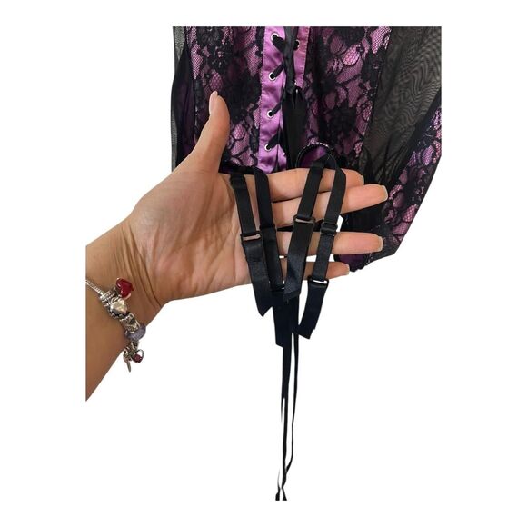 Seduction Purple Lilac/Black Lace-up Back Mesh Corset XL - Picture 5 of 8